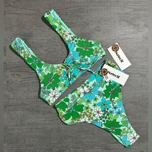 Hurley Wild Bloom Tie front top and RVSB HighW bottom 2 piece bikini size XS NWT